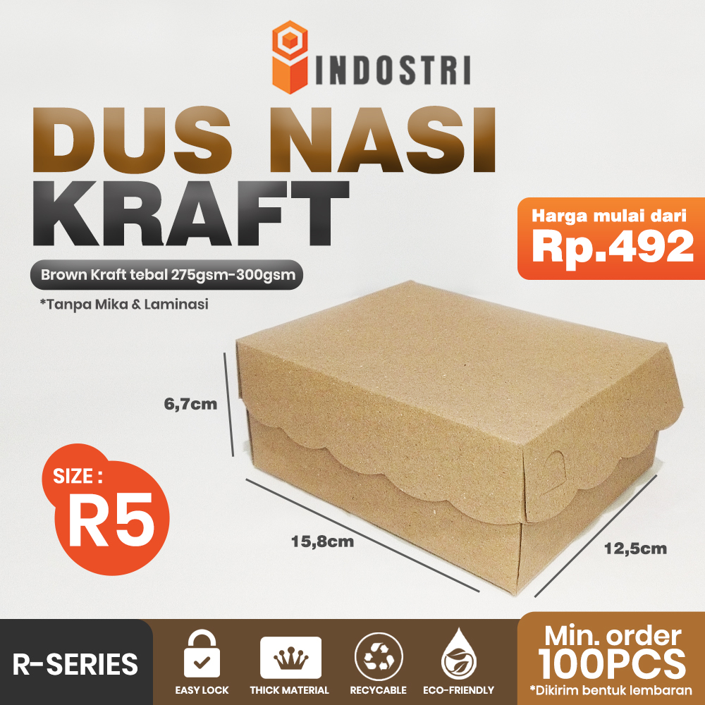 

Dus nasi kraft Kotak Makan Nasi R5 Kraft Cokelat (Ketebalan 275 gram) Finishing Warna Coklat