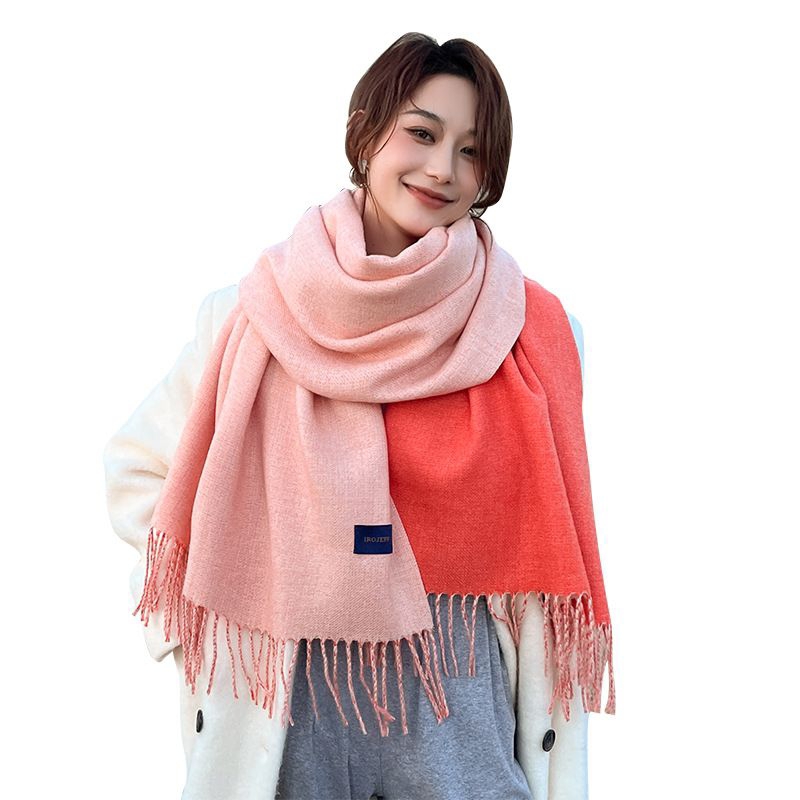 NEW Syal Cashmere Korea Warna Polos 2 sisi/double-sided two-color tassel shawl scarf