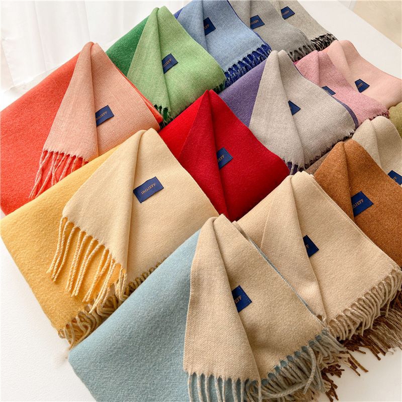 NEW Syal Cashmere Korea Warna Polos 2 sisi/double-sided two-color tassel shawl scarf