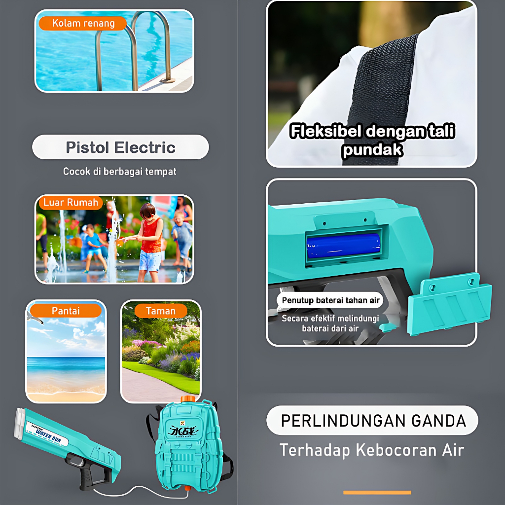 Pistol Air Ransel Elektrik Water Gun Game | Mainan Anak Laki Laki Tembak Tembakan Air | Kado Ultah Anak Cowok