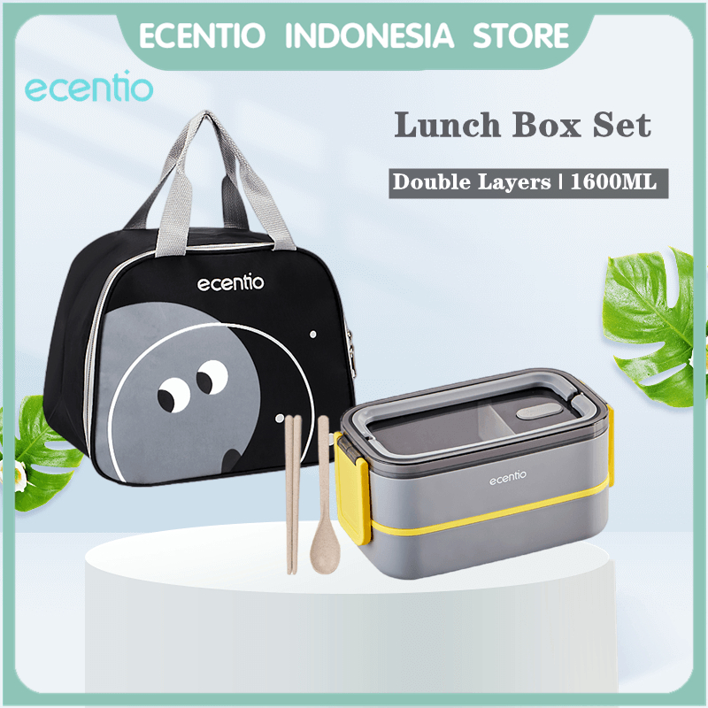 ecentio Lunch Box Set Double Layers Kotak Makan Tas Bekal Makanan Waterproof Anti Bocor Kotak Makan