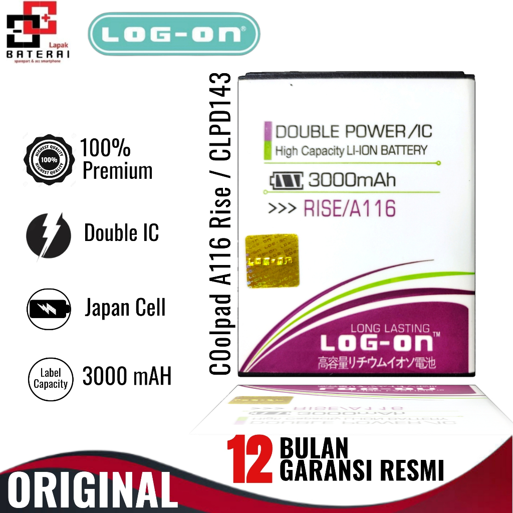 LOG - ON Baterai Coolpad A116 Rise CLPD143 Double IC Protection Battery Batre