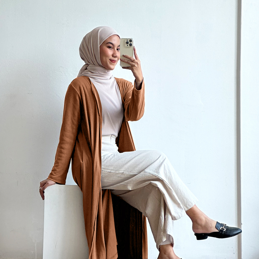 Kimka Long Outer | Cardigan Panjang Bahan Cotton Rib [YEPPUOUTFIT]