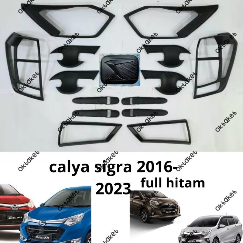 paket lengkap Calya Sigra garnish depan belakang outer handle tank cover 2016 2017 2019 2020 2023 Hitam Chrome Sporty