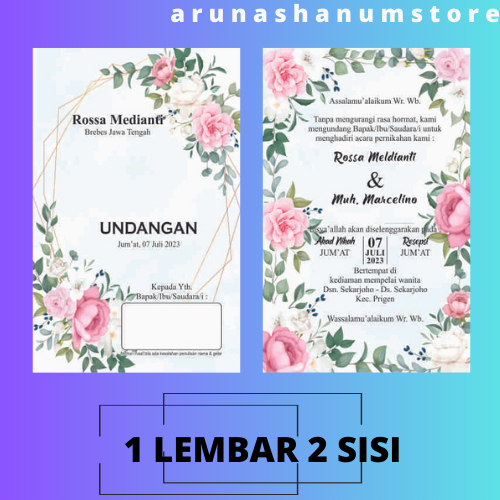 Undangan Pernikahan Murah 1 Lembar 2 Sisi (kode-02)