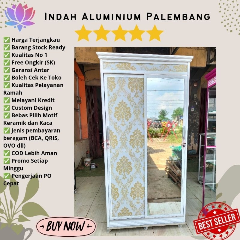 LEMARI PAKAIAN 2 PINTU GESER SLIDING ALUMINIUM PALEMBANG