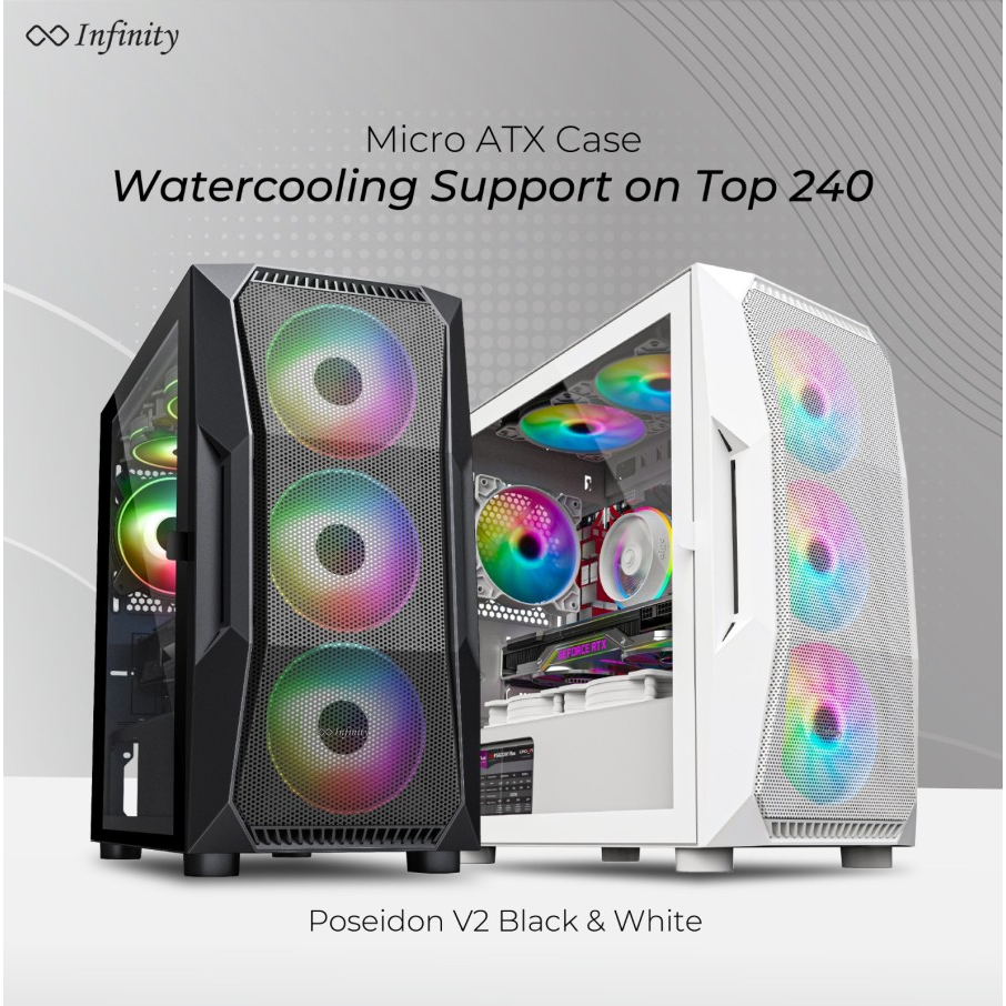 PC Case Gaming Infinity Poseidon V2 M-ATX Tempered Glass FREE 3FAN RGB