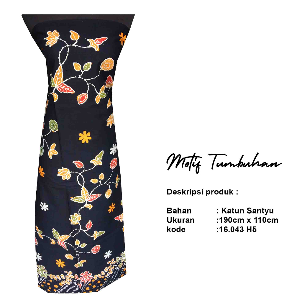 batik tulis  motif tumbuhan dasaran hitam -  seragam batik premium