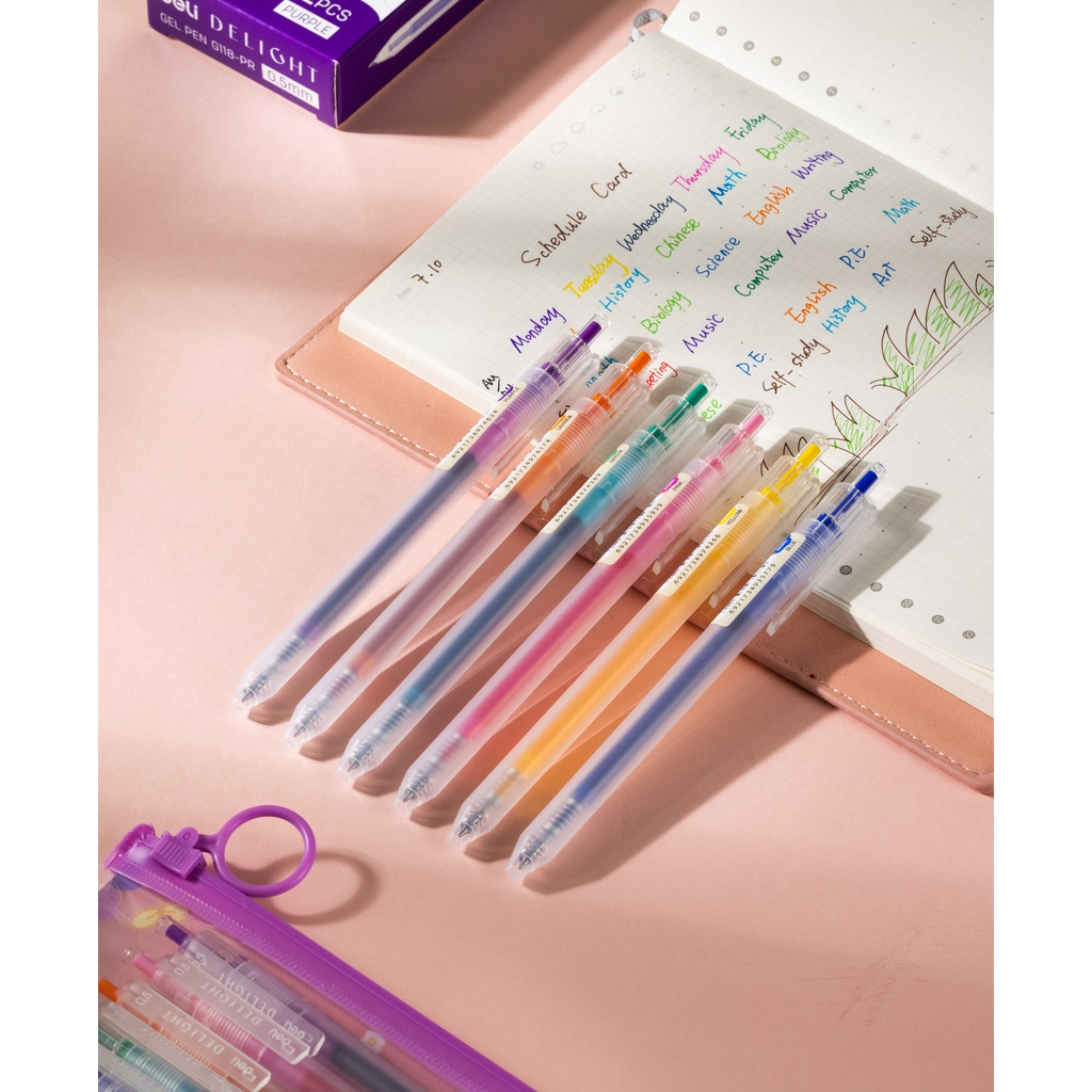 

DELI023 Deli School Gel Pen Pulpen Gel 0.5 Mm 6 Warna Retracable Gratis Sticker