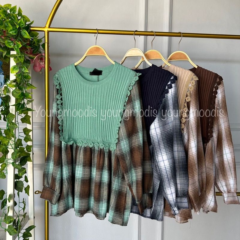 youngmoodis Vega top women blouse rajut mix Flanel import