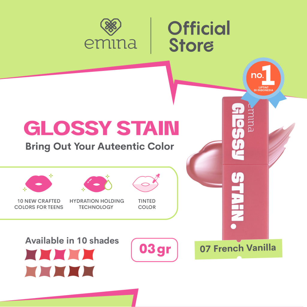 Emina Glossy Stain 3 g - Melty Gel Lip Tint Glossy Finish, Tahan Lama dan Melembabkan