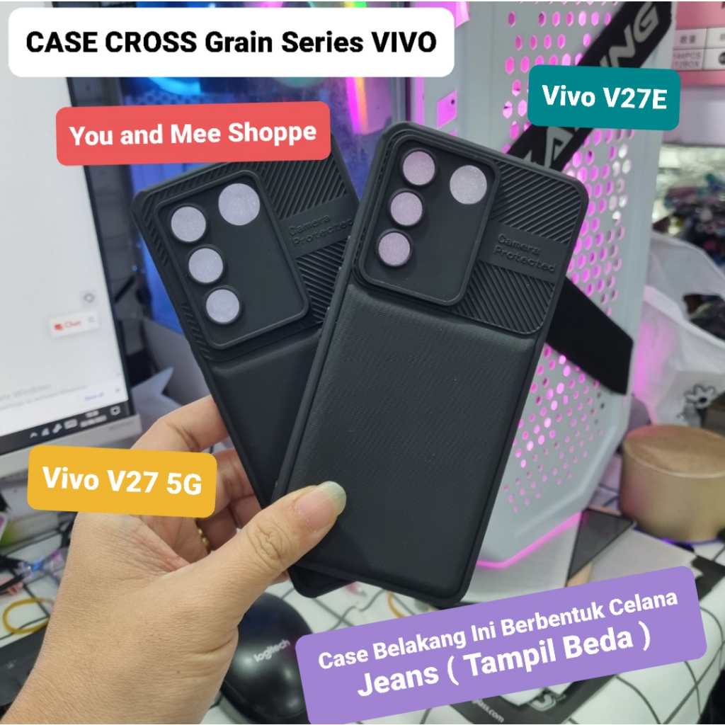 Cross GRAIN! Case BLACK Vivo V27 5G Vivo V27e  Softcase Hitam Gelap Anti Luntur Model Baru Protecth Camera TPU Silicone Hard Protector Kamera Bagus Fiber S 4G Caseology C Karet Plastik silikon Bagus Dan Murah Tapi keren