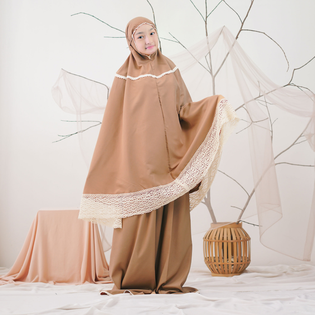 Mukena anak Renda Rajut Tanggung Katun Mikro