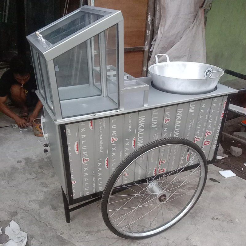 Rombong etalase kaca aluminium Tahu bulat ( gerobak )