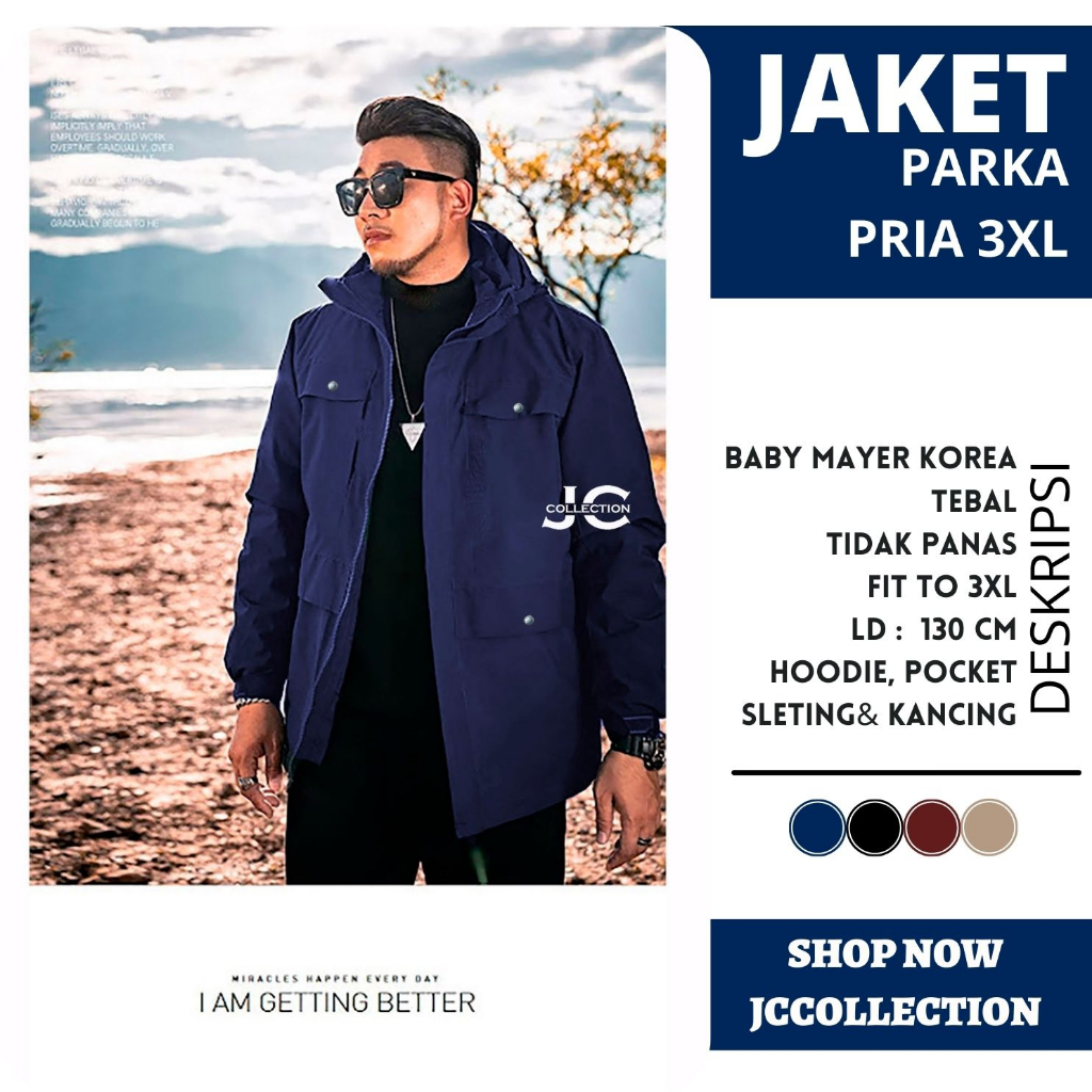 Sweater Jaket Parka Pria Jumbo 3XL / Men's Basic Parka Jacket JCCollections