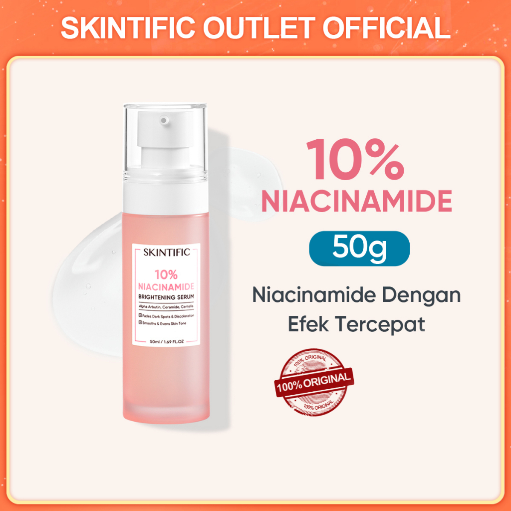 BIG SIZE SKINTIFIC 10% Niacinamide Brightening Serum 50ml Whitening Glowing Skin Serum Pemutih Wajah Mencerahkan Serum [BPOM]