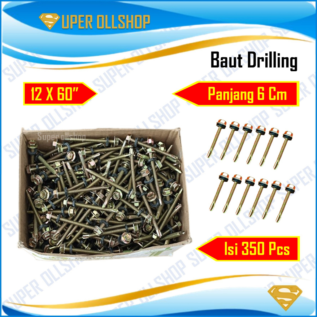 Baut Baja Ringan Sekrup Drilling Roofing Atap Galvalum 12x60 Panjang 6 Cm Kunci Sock 8 MM Harga 1 Kotak