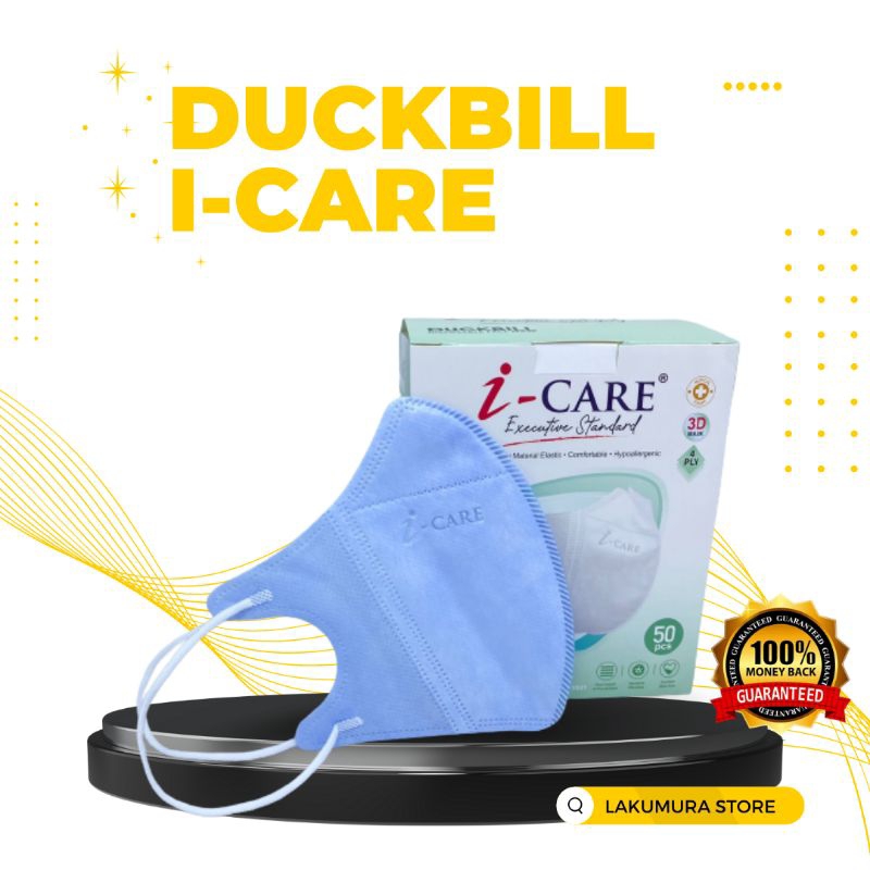 MASKER DUCKBILL I-CARE BIRU 4 PLY DISPOSABLE FACE MASK ISI 50 PCS