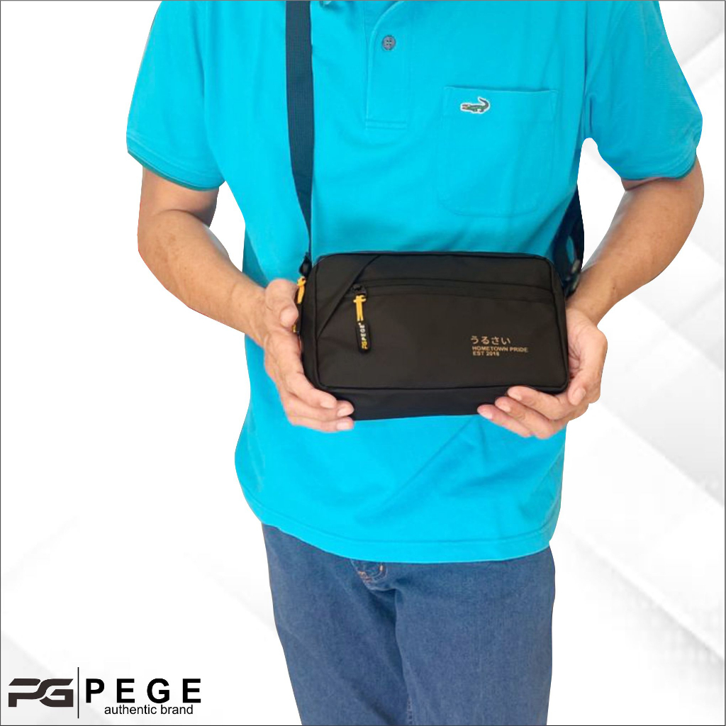 Tas Selempang Pria PEGE Oghio Model 2in1 Bahan Waterproof AntiAir Model Polos - PG 8965