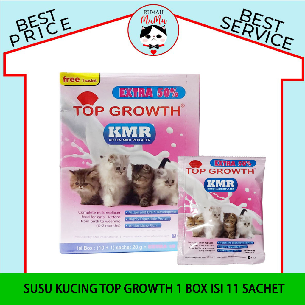 SUSU ANAK KUCING DAN KUCING DEWASA TOP GROWTH 1 BOX ISI 11 SACHET 30 GRAM