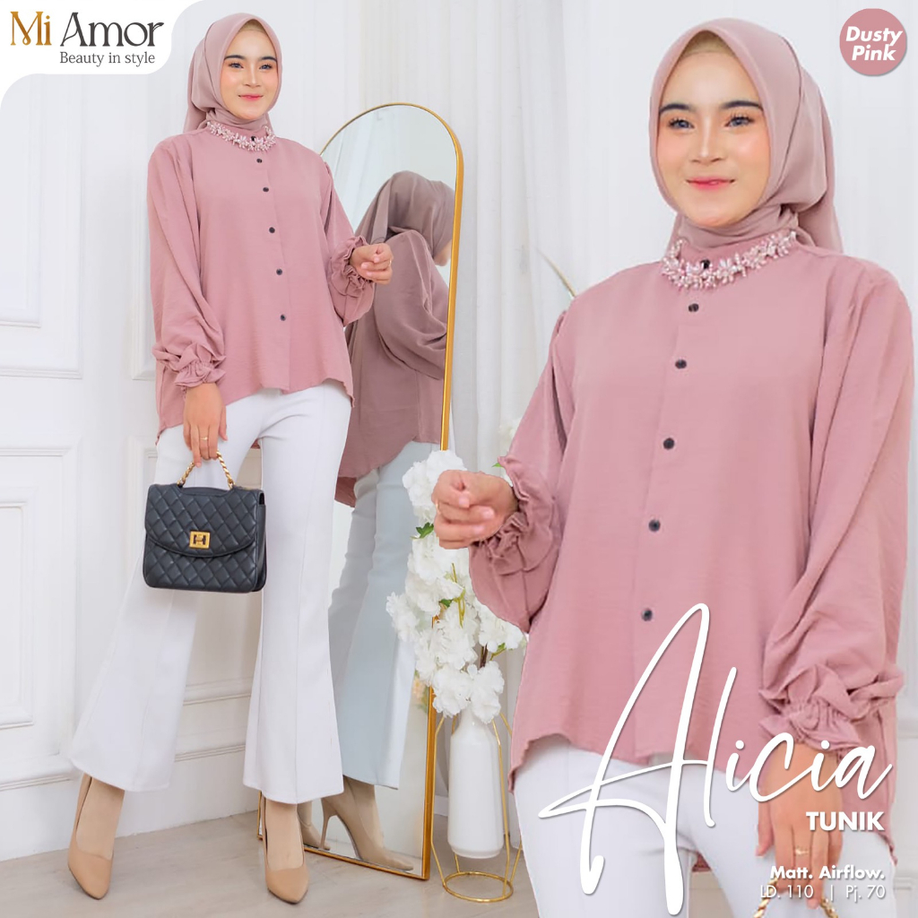 Alicia Tunik Atasan Kemeja Casual Premium Airflow Original Produk By Mi Amore