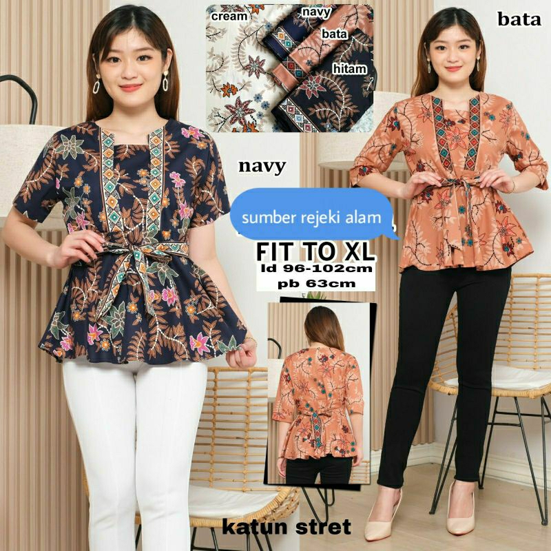 BLOUSE WANITA BATIK / KEMEJA KANTOR LENGAN PENDEK FASHION FIT TO XL