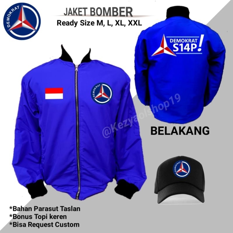jaket Bomber Logo DEMOKRAT Terbaru-jaket Partai Demokrat+ Bonus Topi