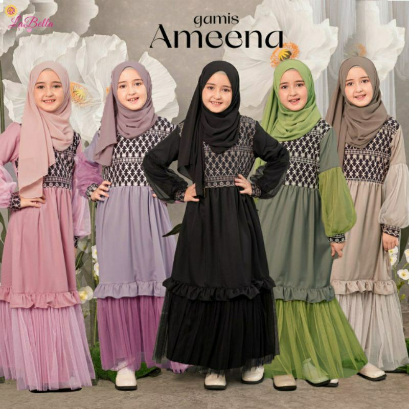 Gamis Pesta Anak Perempuan Muslim Tile Tutu Mewah Ameena Labella