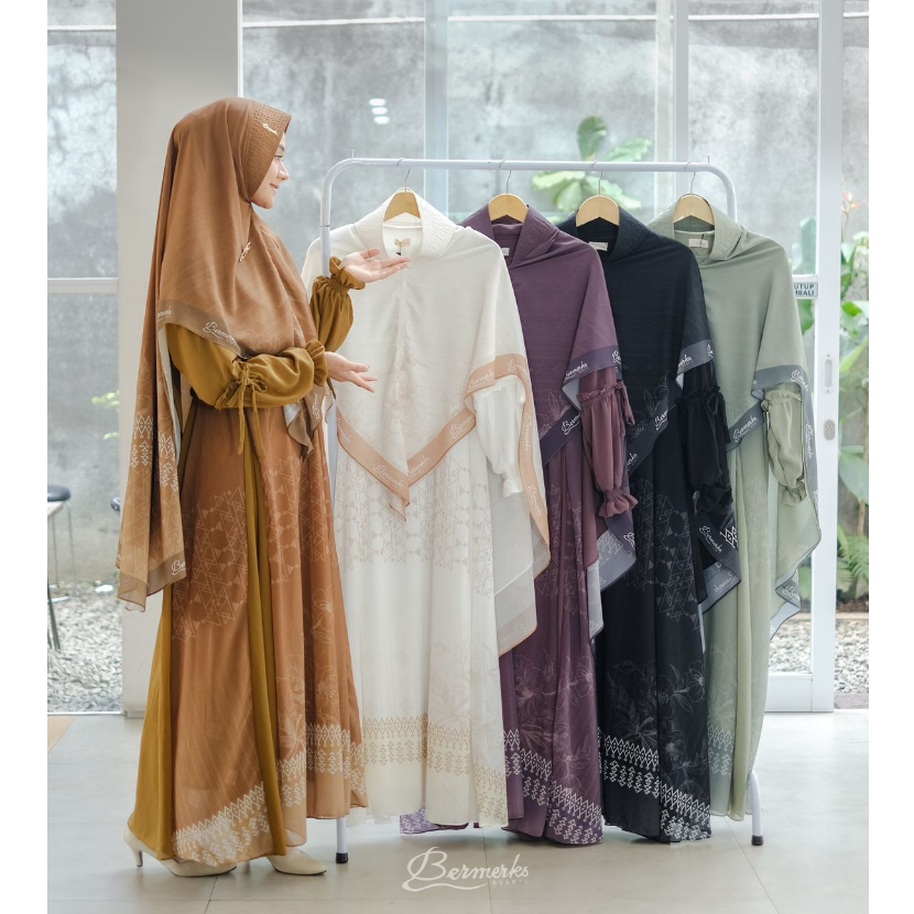 Gamis set khimar ceruty babydoll FAIZA ORI BERMERKS MOTIF NAJWA SAFIRA NAURA KANIA STARLA RIANTI syari terbaru Ceruti ultimate