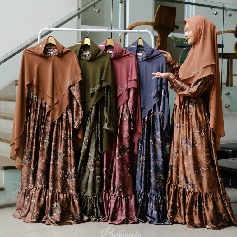 New Gamis armany set khimar Agnia Bermerks mewah lux silk kilap dress pesta mewah