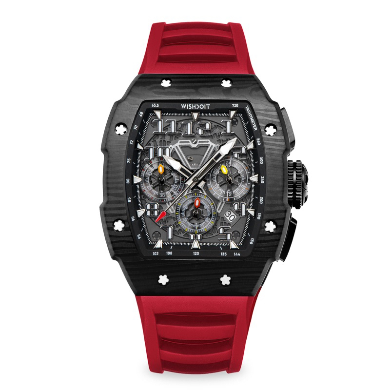 WISHDOIT GT Chrono-Black Watch (Red Strap)