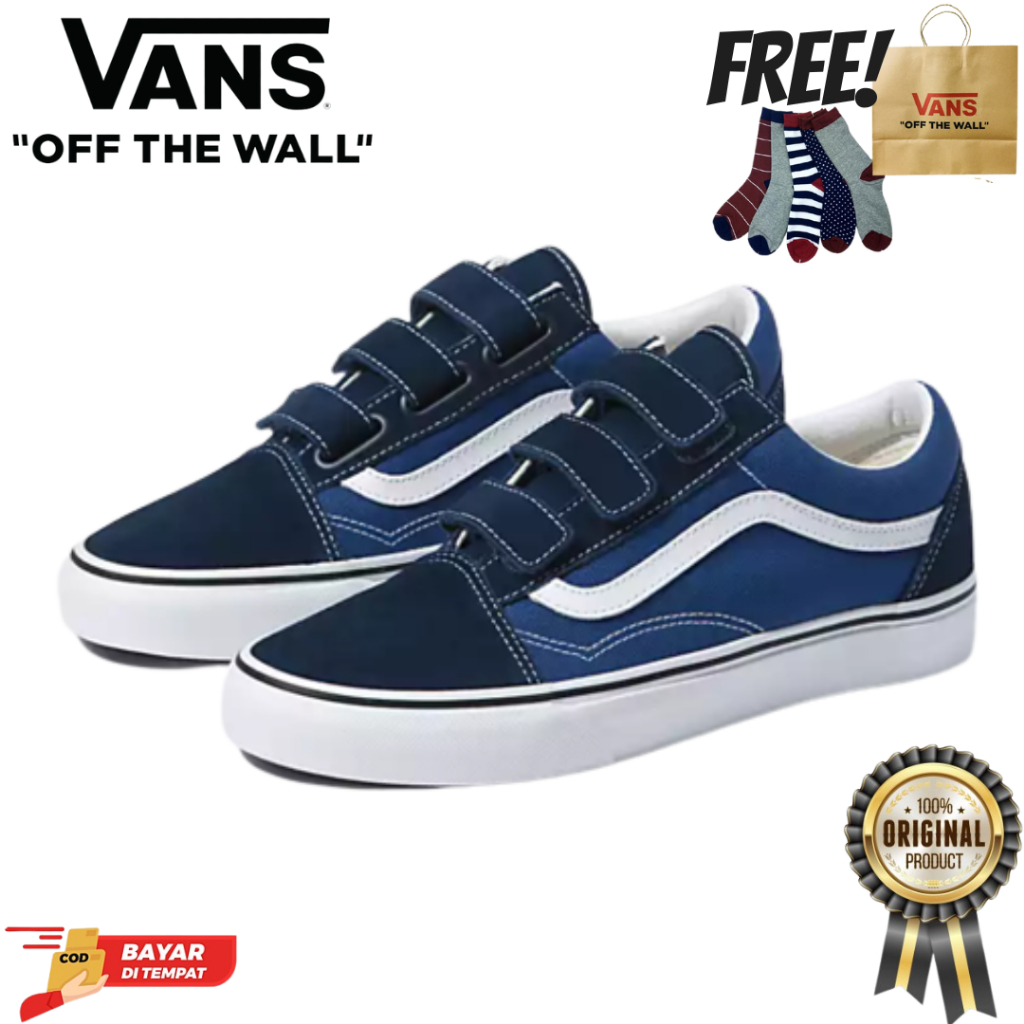 SALE DISKON! V4NS OLDSKOOL VELCR0 NAVY/WHITE CLASSIC 100% ORIGINAL BNIB