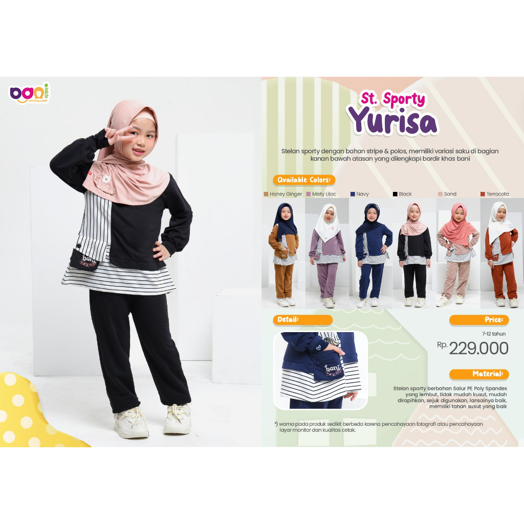 STELAN SPORTY ANAK PEREMPUAN CUTE | BAJU OLAHRAGA ANAK | STELAN. SPORTY YURISA ANAK ORI BANI BATUTA
