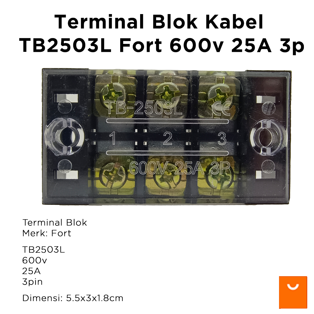 Terminal Blok Kabel TB2503L Fort 600v 25A 3p Terminal Blocks
