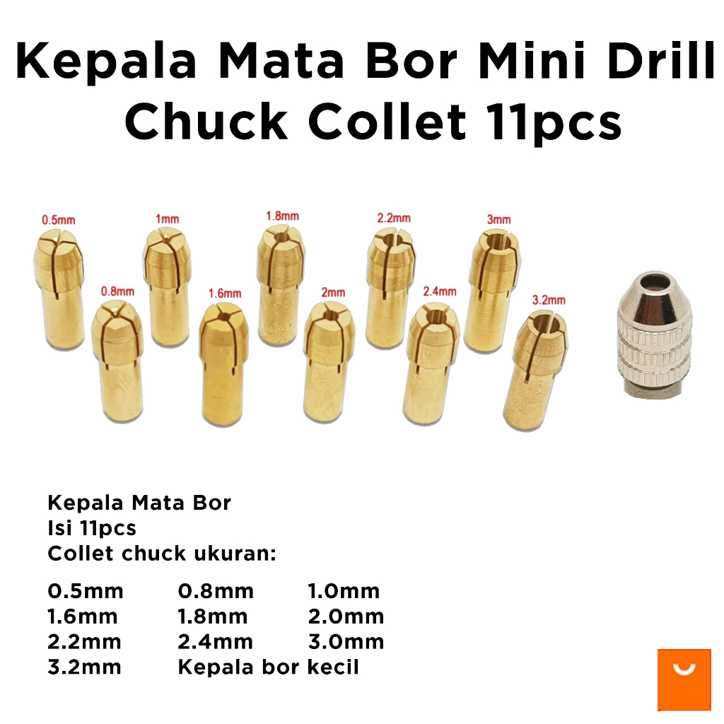 Kepala Mata Bor Mini Drill 0.5mm - 3.2mm Chuck Collet 11pcs