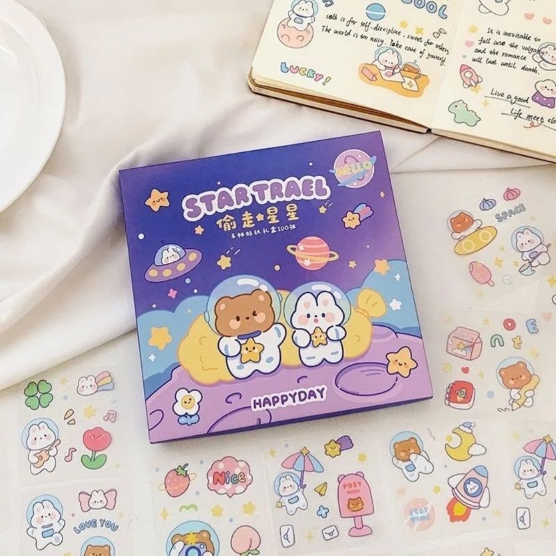 Sticker 100 lembar Startrael HappyDay AstroBear Lucu Murah | Sticker Anak-anak