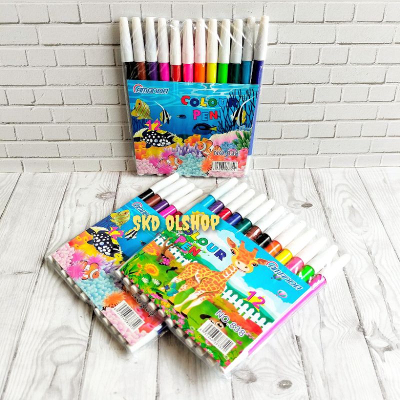 

Spidol 12 warna AMANDA No.838 Coloring Marker /Spidol Warna