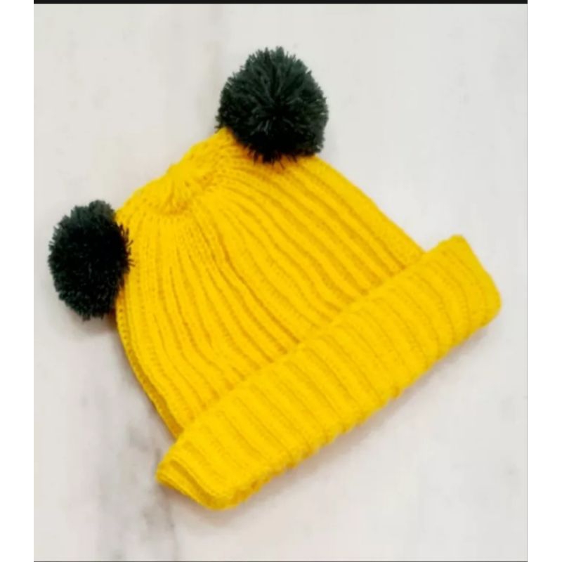 Topi Kupluk Rajut pom pom lucu laki laki perempuan
