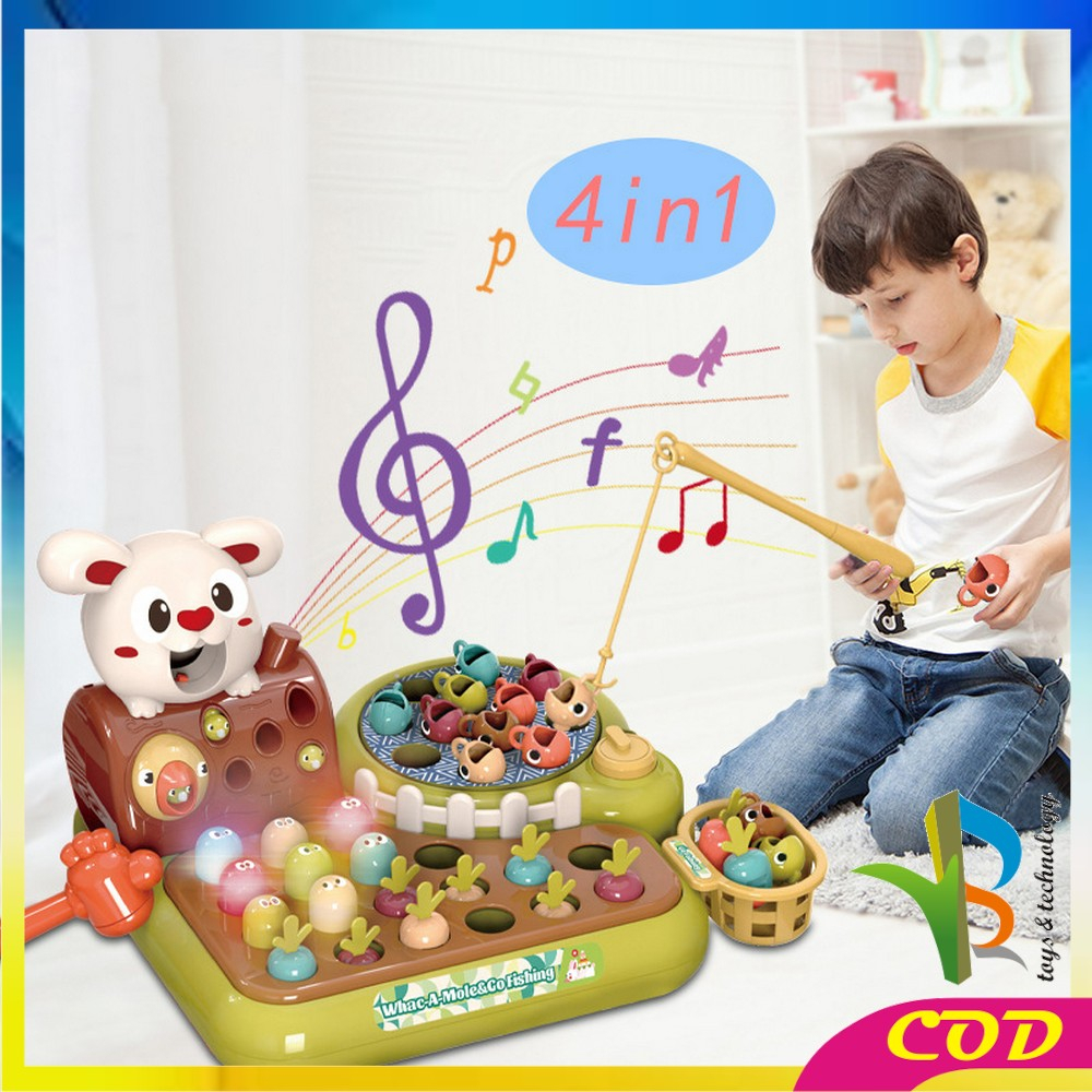 RB-M320 Mainan Edukasi 4IN1 Rabbit Farming Game Whack A Mole / Mainan Montessori Anak / Set Mainan Pancing Ikan / Fishing Kids Game Import