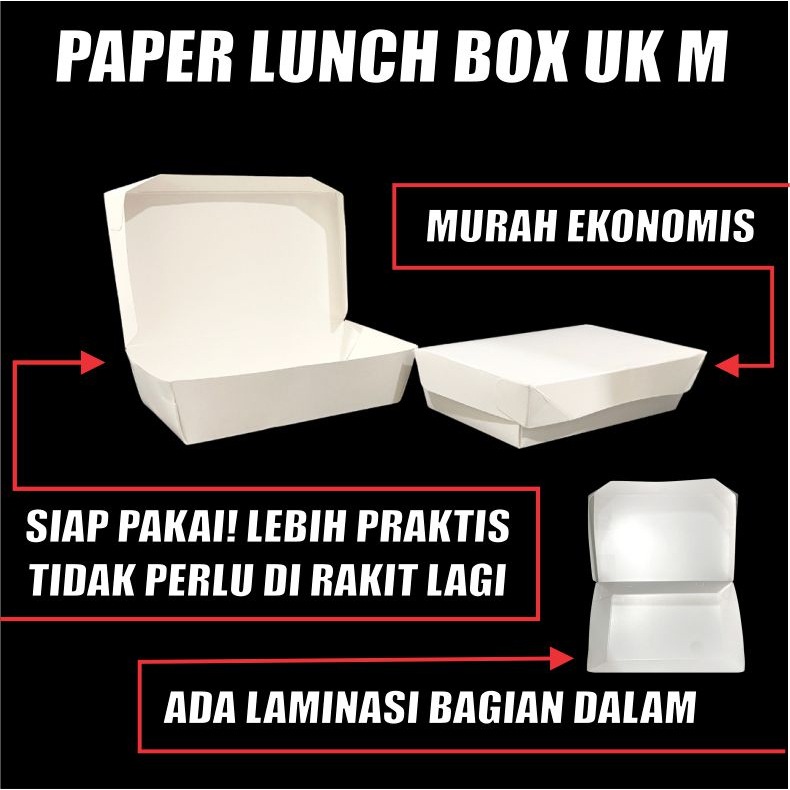 Paper lunch box Tutup uk M food tray makan kotak makanan kertas Murah