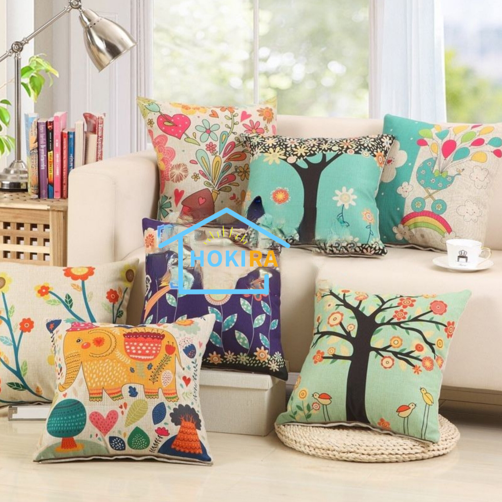 sarung bantal sofa sarung bantal kursi motif putih bunga/hijau pohon/gajah 4545cm