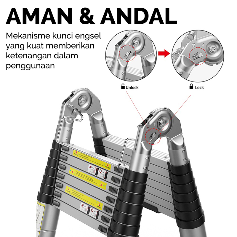 Tangga Lipat DTZ2 Alumunium Teleskopik Portable Best Quality Ukuran 4.4m (220cm+220cm)