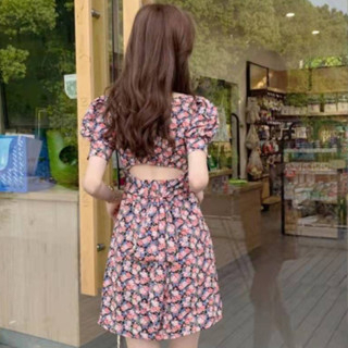 GO!BJ1203 Baju Dress Korea Wanita Motif Flower Bunga Lengan Pendek Korea Style Party Dres Long Sleeve