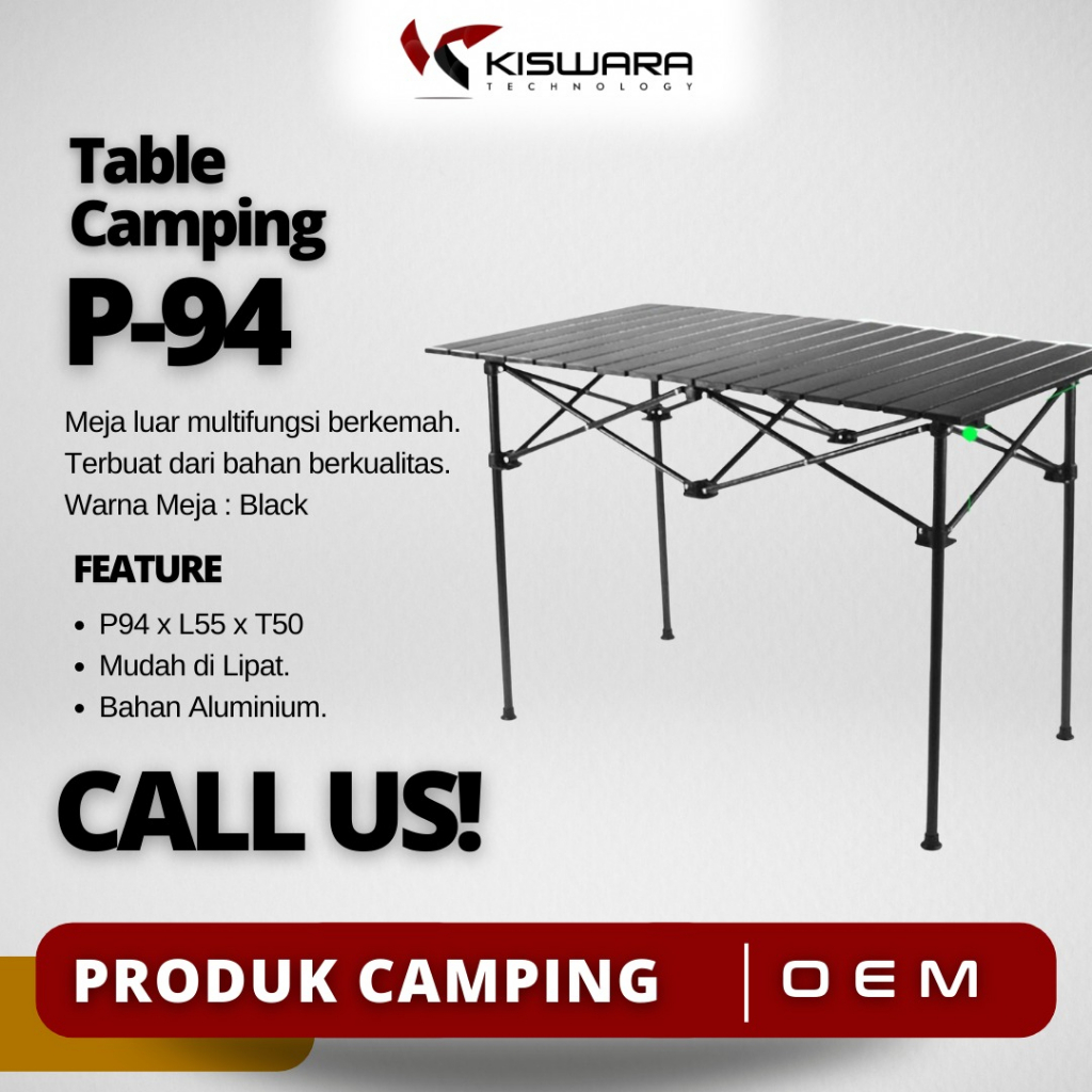 Meja Camping Lipat Portabel P94 x L55 x T50(Hitam)