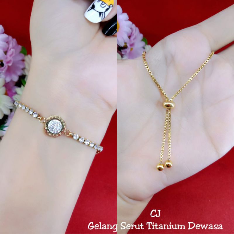 Gelang serut Boba pasir titanium gold