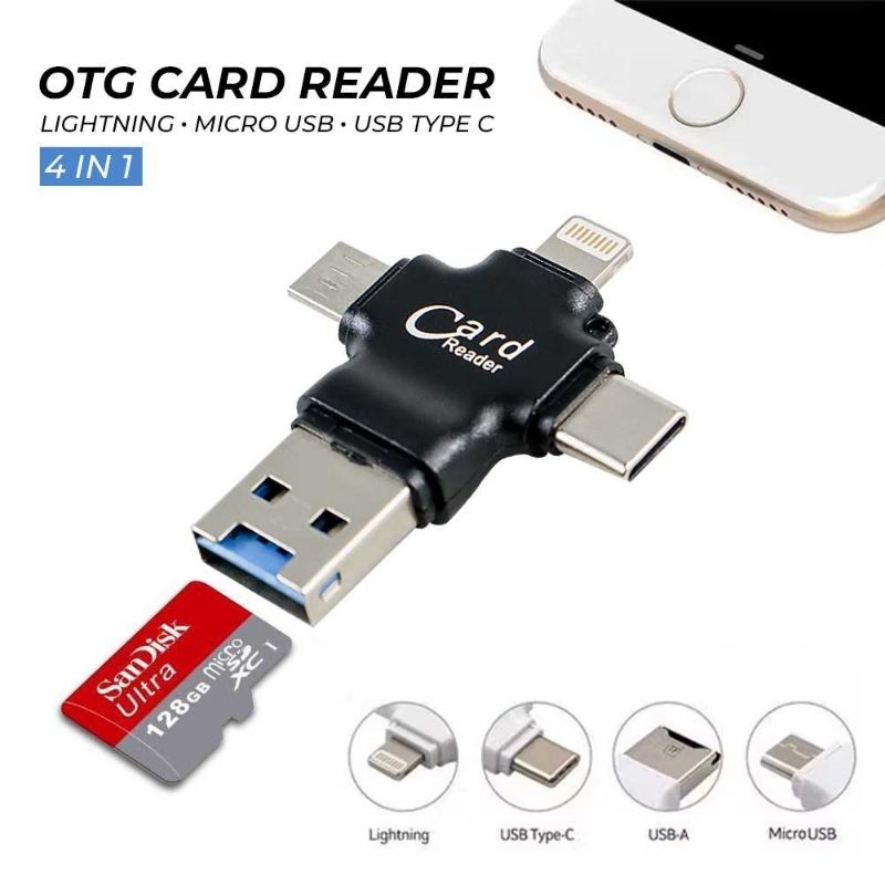 Malloom OTG Card Reader 4 in 1 Lightning+Micro USB+USB Type C