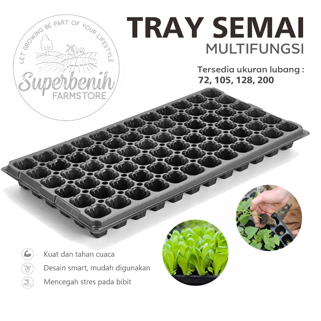 Tray Semai Bibit Sayuran, Bunga, Lubang 72, 105, 128, 200