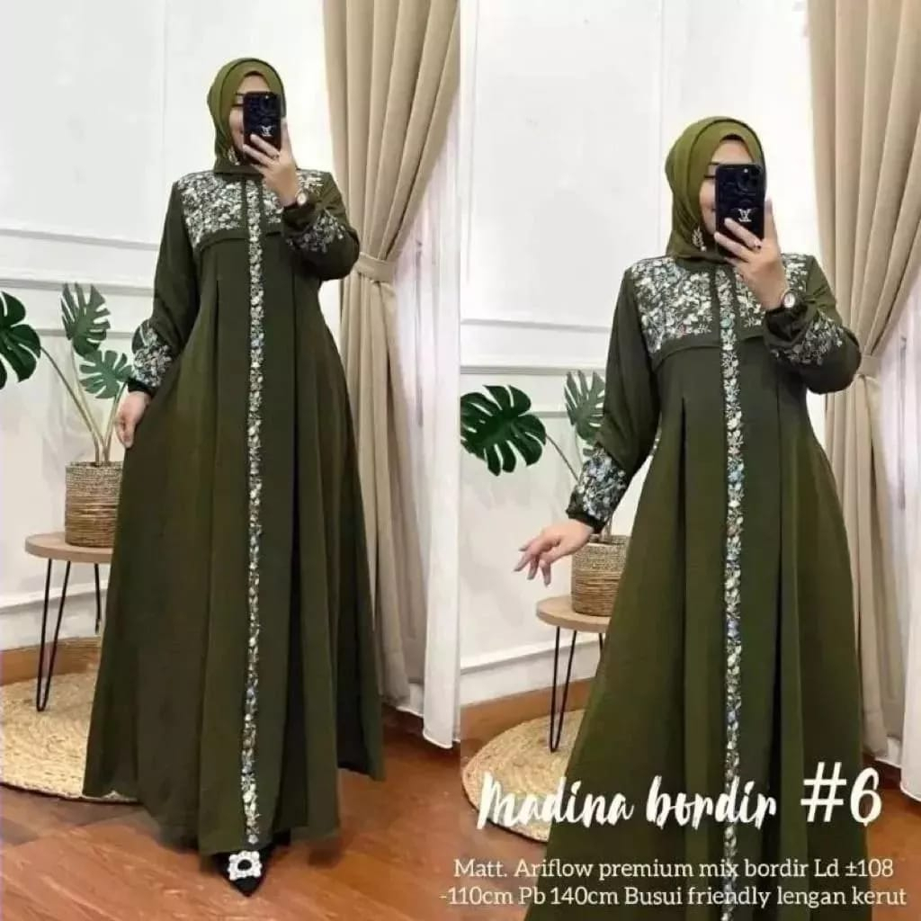 Baju Wanita Gamis Crinkle Airflow Madina Bordir Dress Kondangan Baju Wanita Jumbo Gamis Pesta Mewah Elegan