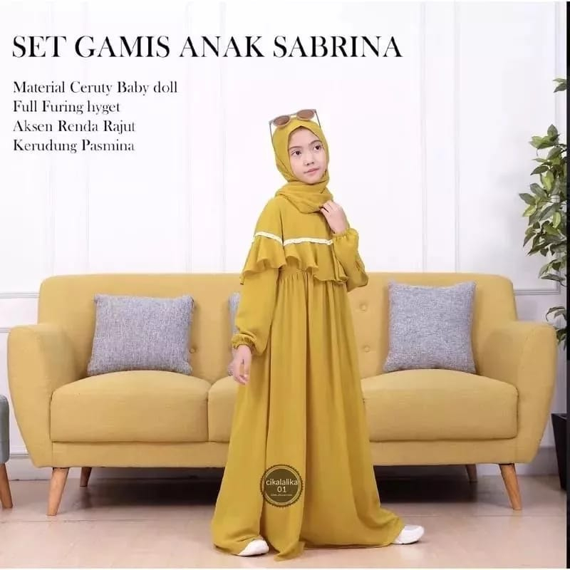 Baju Anak Tanggung Remaja Terbaru Sabrina Syari/ Gamis Remaja 7-13 Tahun Bahan Ceruty Babydoll Full Furing