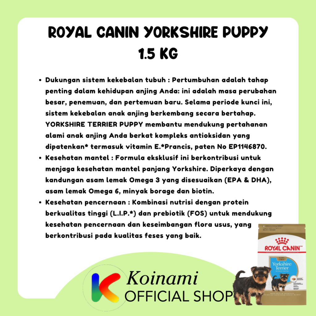 ROYAL CANIN YORKSHIRE PUPPY 1.5 KG / dog food / makanan anjing